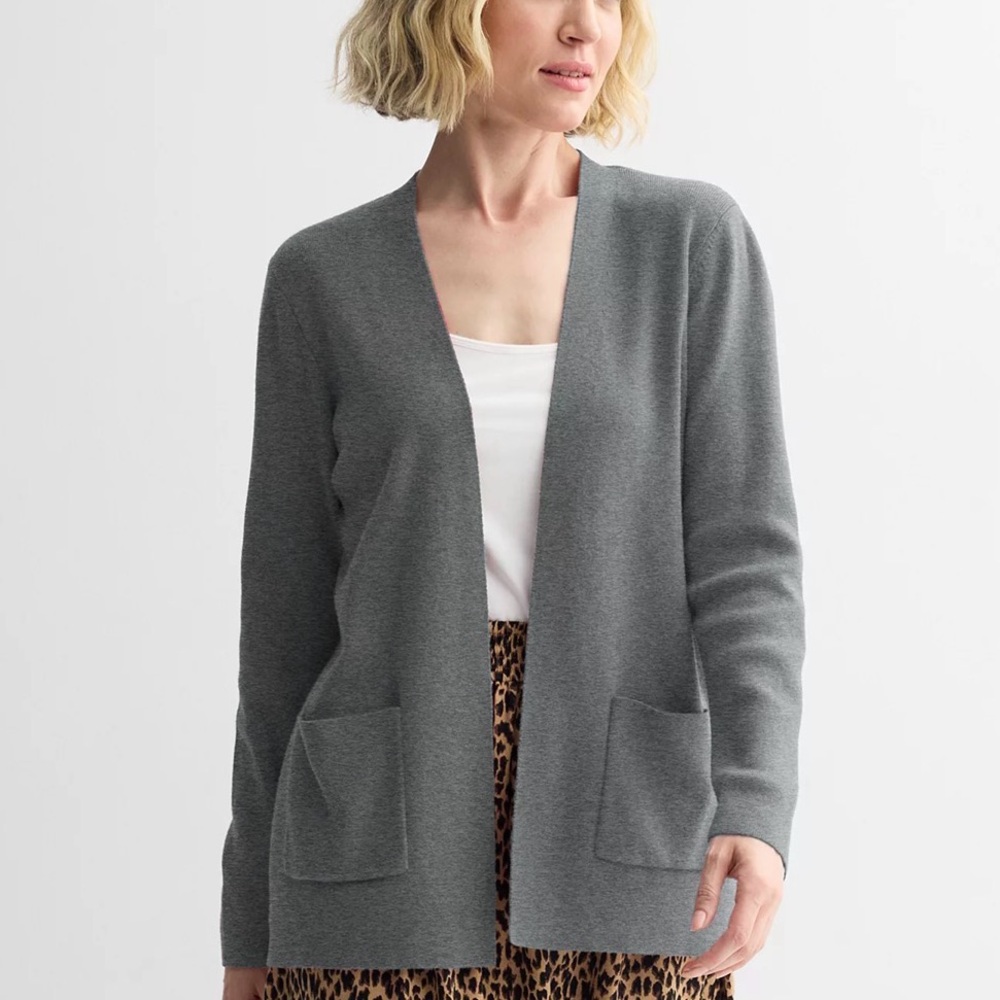 Karen Scott Charcoal Open Front Cardigan medium used condition